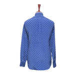 Mens Silk Shirt Button Up Blue Polka Dot Designer Dress Casual Beach Medium