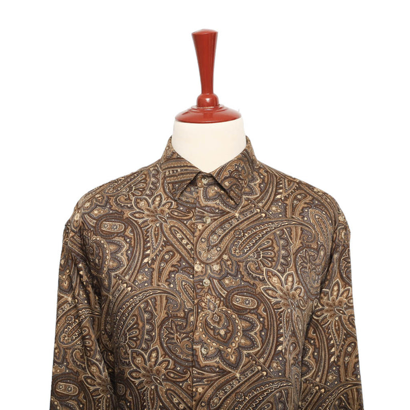 Mens Silk Shirt Button Up Brown Paisley Designer Dress Casual Hawaiian Beach XL