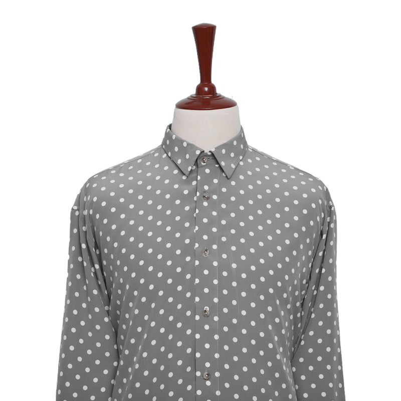 Mens Silk Shirt Button Up Gray Polka Dot Dress Casual Graphic Hawaiian Beach XL