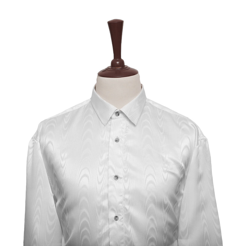 Mens Silk Shirt Button Up White Abstract Designer Dress Casual Party Beach XL