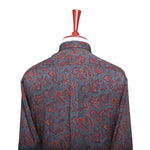 Mens Silk Shirt Button Up Gray Orange Red Paisley Designer Dress Casual Party XL