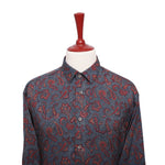 Mens Silk Shirt Button Up Gray Orange Red Paisley Designer Dress Casual Party XL