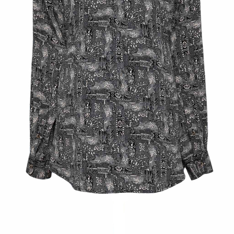 Mens Silk Shirt Button Up Gray Black Abstract Graphic Dress Casual Party XL