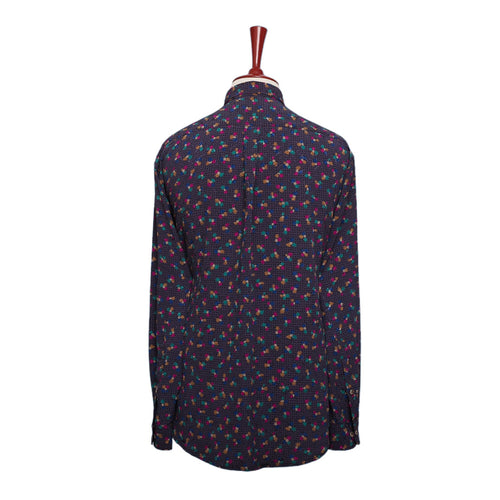Mens Silk Shirt Button Up Purple Geometric Graphic Dress Casual Beach Party XL