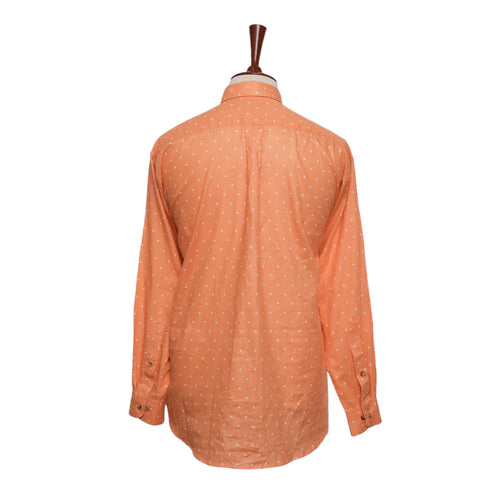 Mens Shirt Button Up Orange Polka Dot Linen Cotton Summer Dress Casual Beach XL