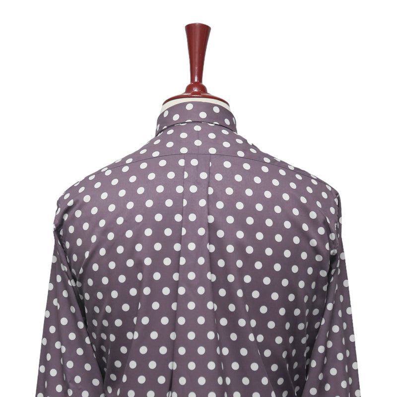 Mens Shirt Button Up Purple White Polka Dot Dress Casual Beach Party Medium