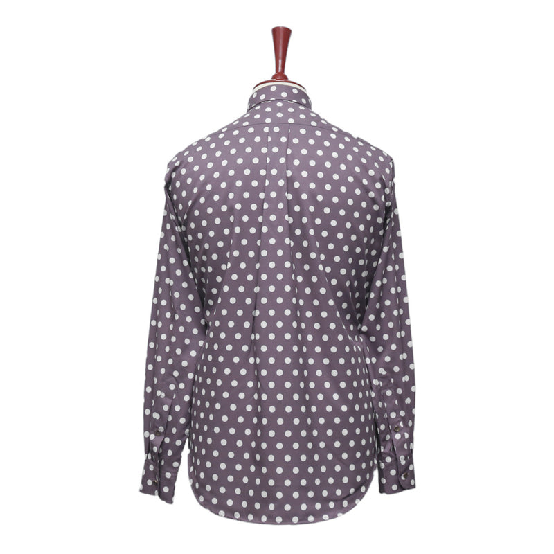 Mens Shirt Button Up Purple White Polka Dot Dress Casual Beach Party Medium