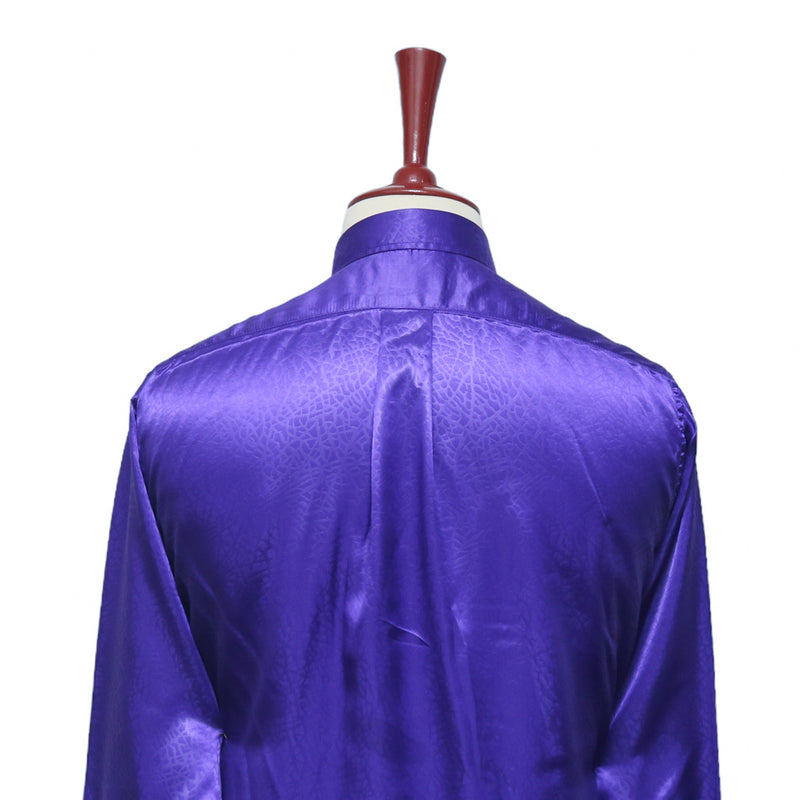 Mens Silk Shirt Button Up Purple Designer Dress Casual Punk Beach Party Medium