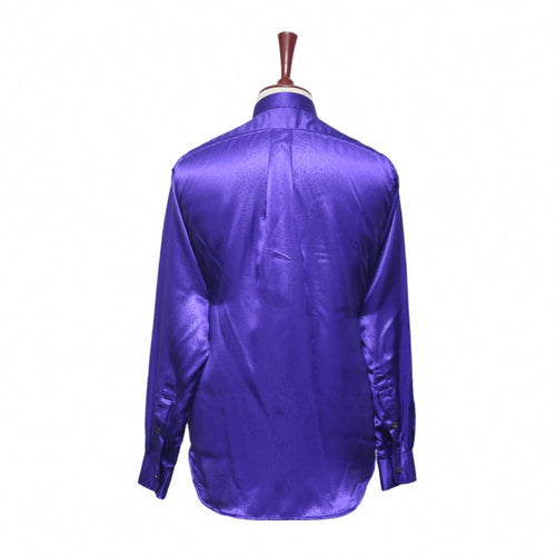 Mens Silk Shirt Button Up Purple Designer Dress Casual Punk Beach Party Medium