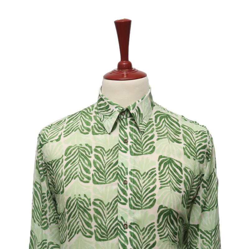 Mens Shirt Button Up Green Floral Graphic Print Casual Hawaiian Beach Medium