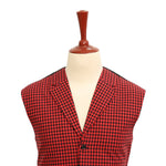 Mens Vest Suit Lapel Red Black Check Cotton Dress Formal Wedding Waistcoat XL 46