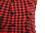 Mens Vest Suit Lapel Red Black Check Cotton Dress Formal Wedding Waistcoat XL 46