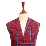 Mens Vest Suit Lapel Red Purple Plaid Wool Dress Formal Wedding Waistcoat XL 46