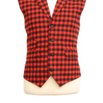 Mens Vest Suit Lapel Red Black Plaid Check Wool Formal Wedding Waistcoat XL 46