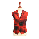 Mens Vest Suit Lapel Red Black Plaid Check Wool Formal Wedding Waistcoat XL 46