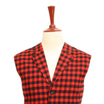 Mens Vest Suit Lapel Red Black Plaid Check Wool Formal Wedding Waistcoat XL 46