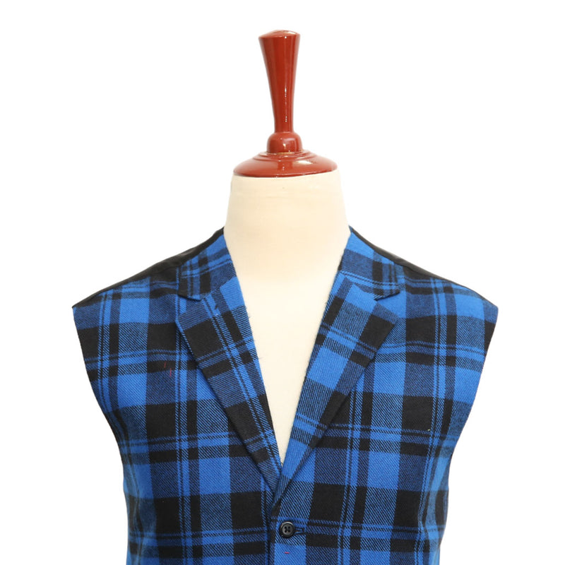 Mens Vest Suit Lapel Blue Black Plaid Check Wool Formal Wedding Waistcoat XL 46