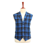 Mens Vest Suit Lapel Blue Black Plaid Check Wool Formal Wedding Waistcoat XL 46