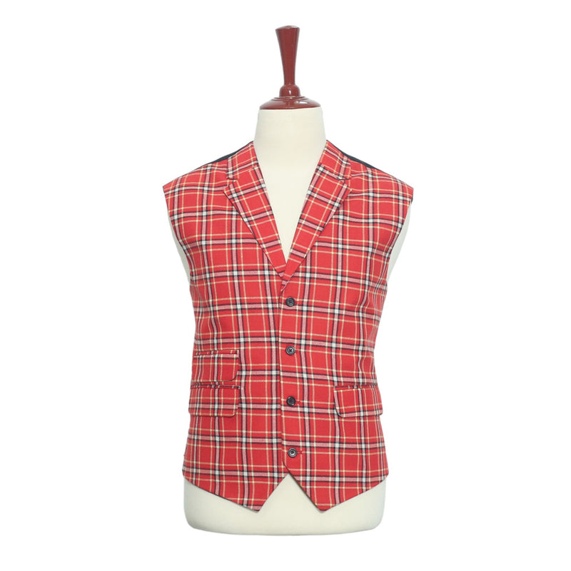 Mens Vest Suit Lapel Red Black White Plaid Dress Formal Wedding Waistcoat XL 46