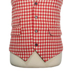 Mens Vest Suit Lapel Red White Check Wool Dress Formal Wedding Waistcoat XL 46