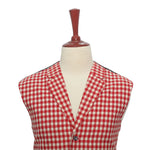 Mens Vest Suit Lapel Red White Check Wool Dress Formal Wedding Waistcoat XL 46