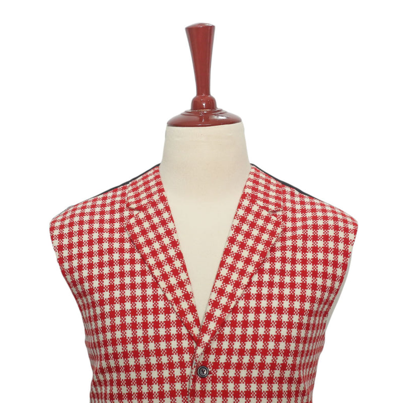 Mens Vest Suit Lapel Red White Check Wool Dress Formal Wedding Waistcoat XL 46