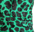 Mens Vest Suit Lapel Green Black Leopard Print Velvet Formal Waistcoat XL 46