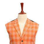 Mens Vest Suit Lapel Orange Plaid Wool Dress Formal Wedding Waistcoat XL 46