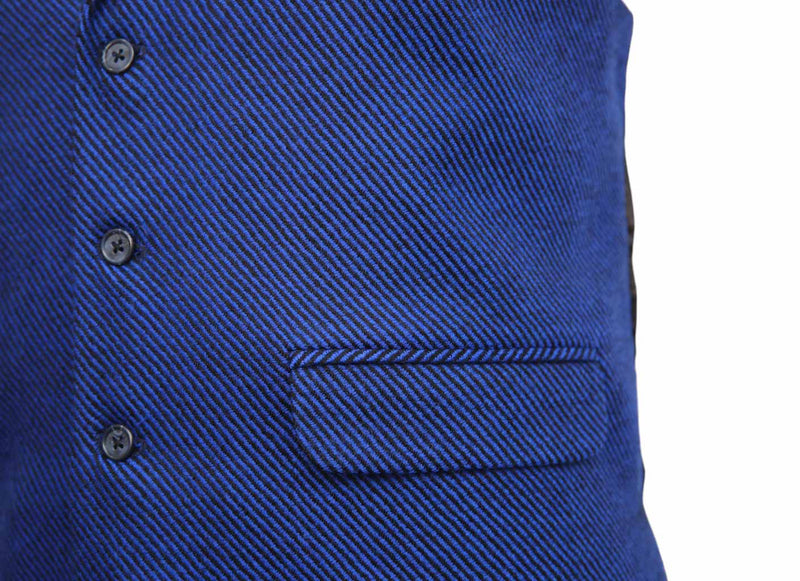 Mens Vest Suit Lapel Blue Textured Wool Dress Formal Wedding Waistcoat XL 46