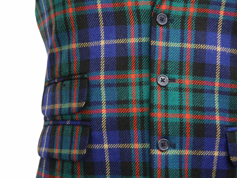 Mens Vest Suit Lapel Multicolor Tartan Plaid Wool Formal Wedding Waistcoat XL 46