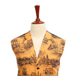 Mens Vest Suit Lapel Orange Graphic Print Cotton Formal Wedding Waistcoat XL 46