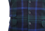 Mens Vest Suit Lapel Blue Green Plaid Wool Dress Formal Wedding Waistcoat XL 46