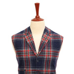 Mens Vest Suit Lapel Blue Red White Plaid Wool Formal Wedding Waistcoat XL 46