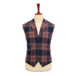 Mens Vest Suit Lapel Blue Red White Plaid Wool Formal Wedding Waistcoat XL 46