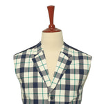 Mens Vest Suit Lapel White Blue Green Plaid Check Formal Wedding Waistcoat XL 46