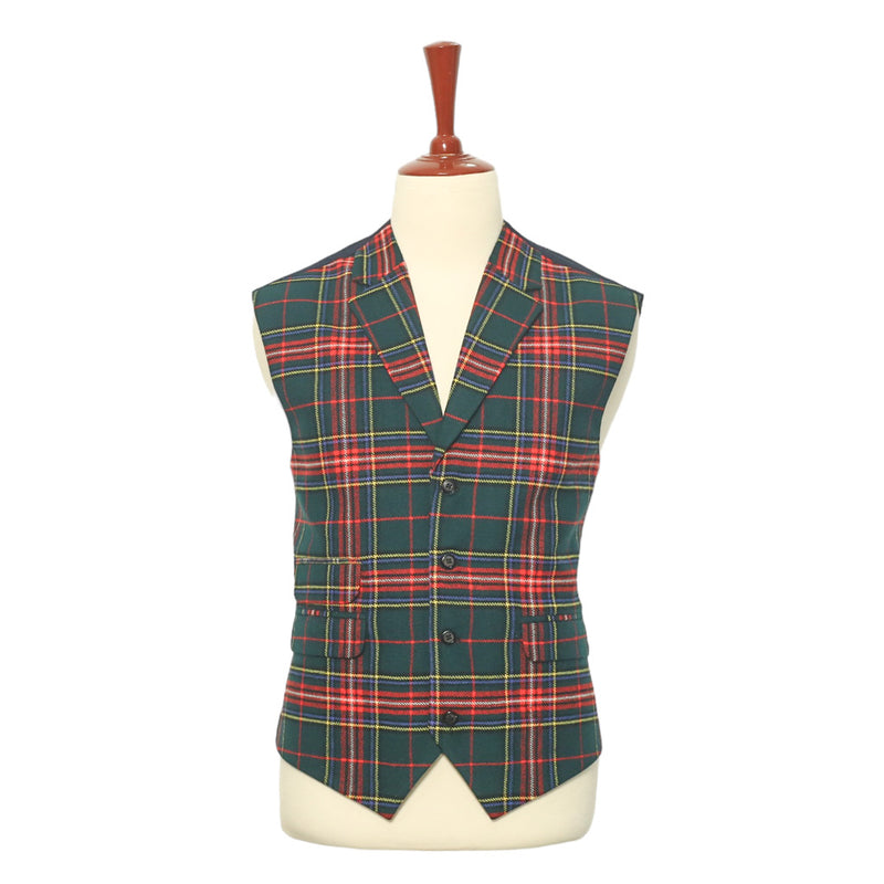 Mens Vest Suit Lapel Green Red Tartan Plaid Wool Formal Wedding Waistcoat XL 46