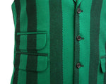 Mens Vest Suit Lapel Green Striped Wool Dress Formal Wedding Waistcoat XL 46