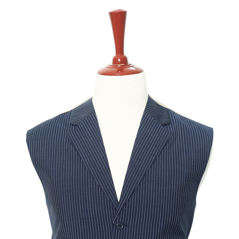 Mens Vest Suit Lapel Navy Blue Pinstripe Dress Formal Wedding Waistcoat XL 46