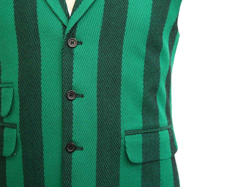 Mens Vest Suit Lapel Green Striped Wool Dress Formal Wedding Waistcoat XL 46