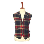 Mens Vest Suit Lapel Blue Red Beige Plaid Wool Dress Formal Waistcoat XL 46