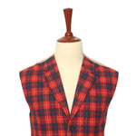 Mens Vest Suit Lapel Red Blue Plaid Check Wool Formal Wedding Waistcoat XL 46