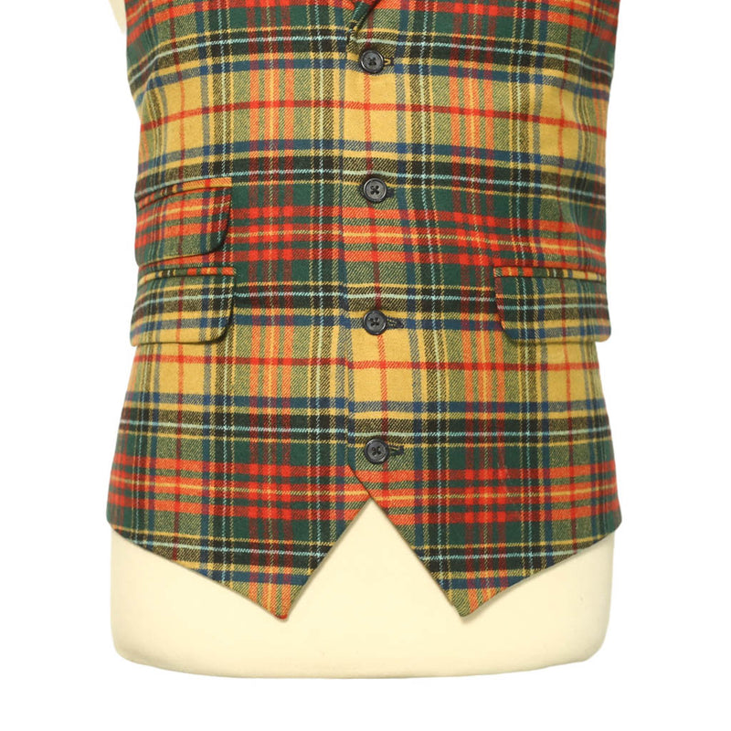 Mens Vest Suit Lapel Yellow Green Red Tartan Plaid Wool Wedding Waistcoat XL 46