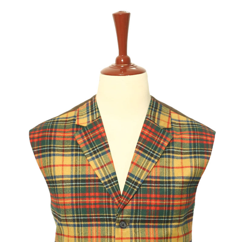 Mens Vest Suit Lapel Yellow Green Red Tartan Plaid Wool Wedding Waistcoat XL 46