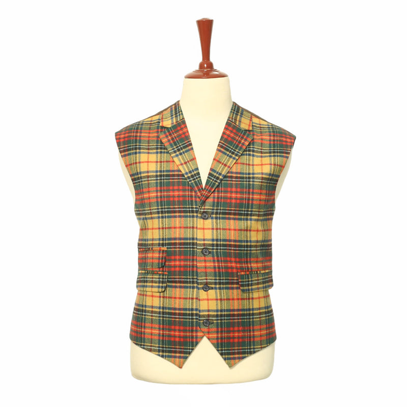 Mens Vest Suit Lapel Yellow Green Red Tartan Plaid Wool Wedding Waistcoat XL 46