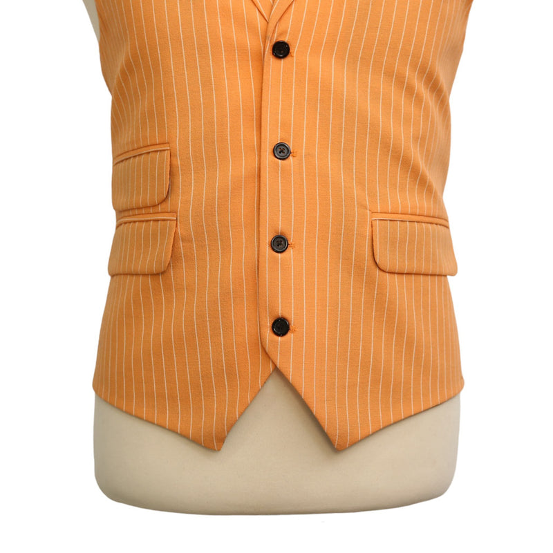 Mens Vest Suit Lapel Orange Striped Cotton Blend Formal Wedding Waistcoat XL 46