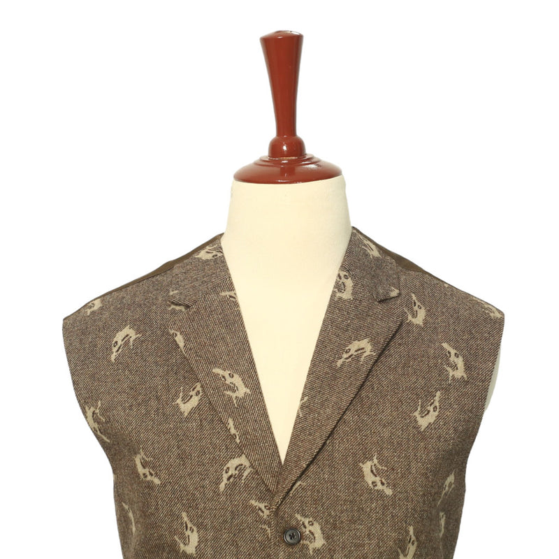 Mens Vest Suit Lapel Brown Fish Animal Print Wool Dress Formal Waistcoat XL 46