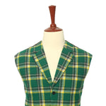 Mens Vest Suit Lapel Green Yellow Plaid Check Wool Dress Formal Waistcoat XL 46