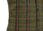 Mens Vest Suit Lapel Olive Green Brown Plaid Formal Wedding Waistcoat XL 46