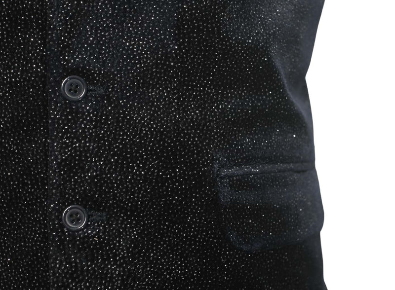 Mens Vest Suit Lapel Black Glitter Velvet Formal Party Wedding Waistcoat XL 46