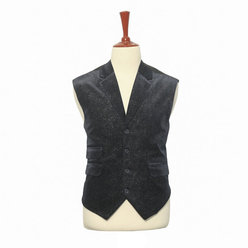 Mens Vest Suit Lapel Black Glitter Velvet Formal Party Wedding Waistcoat XL 46